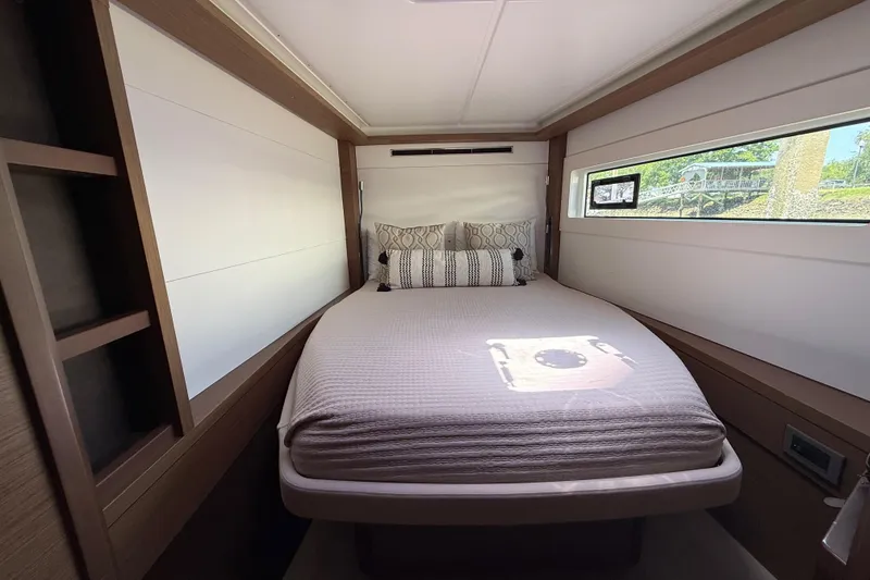 Slide: The Image of Luxurious cabin interior of 2021 Lagoon 46 yacht with cozy bed and modern design. - 61
