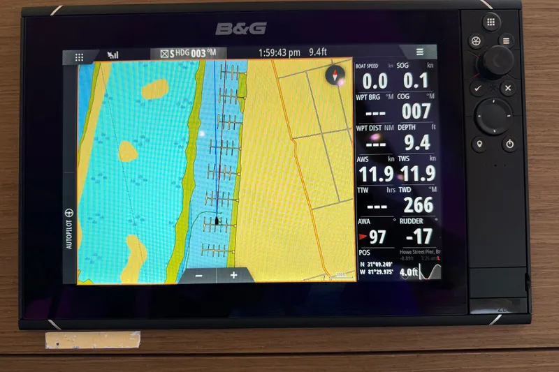 Slide: The Image of B&G navigation display on Lagoon 46 yacht, showing map and sailing data. - 55