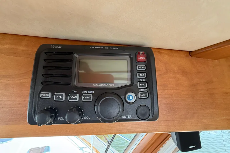Slide: The Image of VHF marine radio on 2013 Sabre 42 Salon Express yacht dashboard. - 47