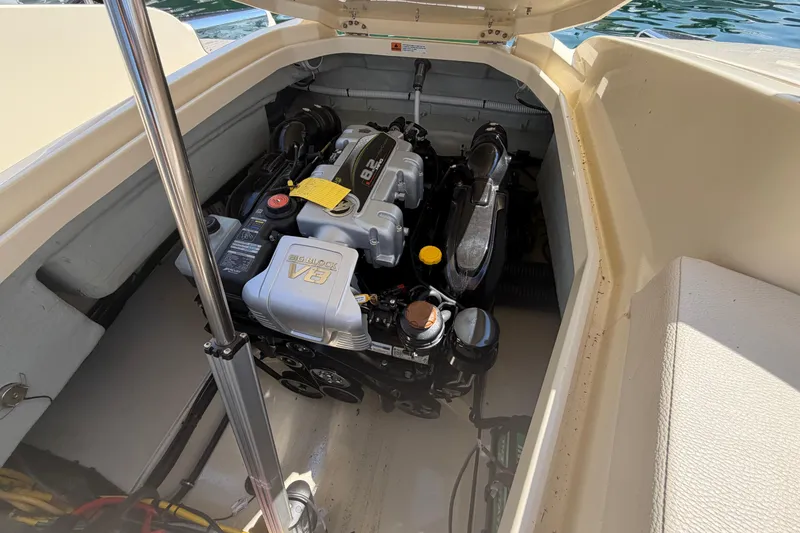 Slide: The Image of Engine compartment of 2023 Chris-Craft Launch 28 GT with Big Block V8 engine. - 11