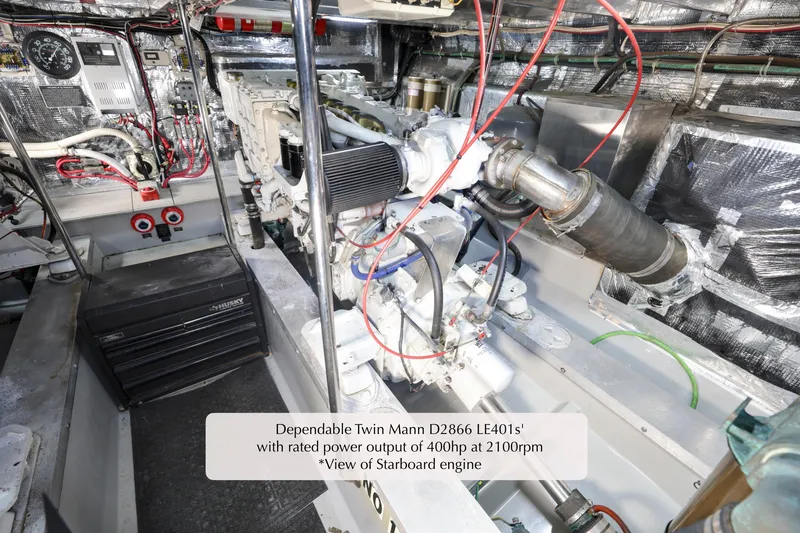 Slide: The Image of Engine room of a 1996 Mediterranean convertible with Twin Mann D2866 LE401 engines. - 34