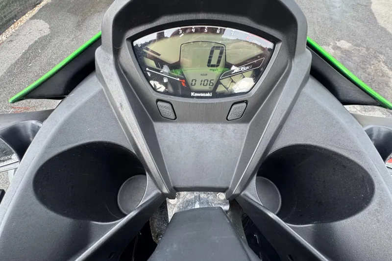 Slide: The Image of Dashboard of a 2020 Kawasaki Jetski STX 160LX with digital display and controls. - 10