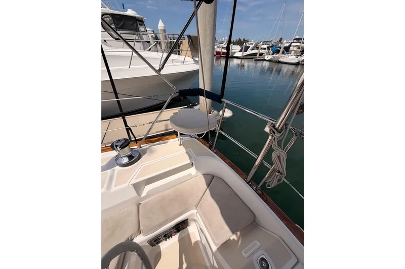 Slide: The Image of Cockpit view of 2002 Tartan 3700 sailboat docked at marina. - 31