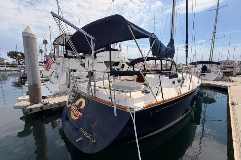 Slide: The Image of Tartan 3700 sailboat docked in San Diego marina, 2002 model. - 3