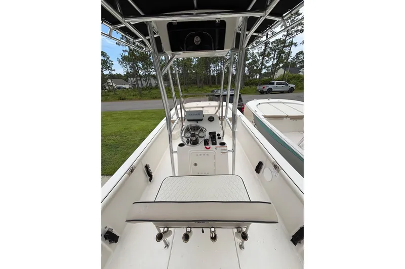 Slide: The Image of 2020 Carolina Skiff 21 LS boat interior with steering console and seating. - 7