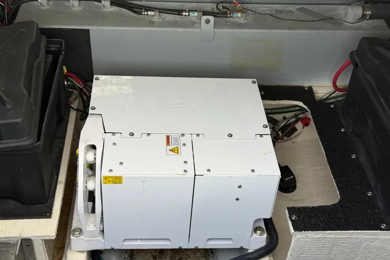 Slide: The Image of Electrical component in a 2020 Regal 38 Grande Coupe engine compartment. - 44