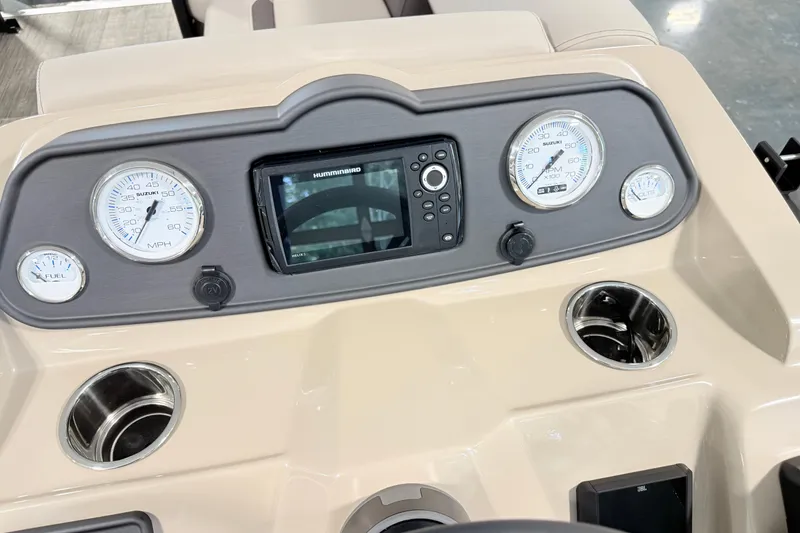 Slide: The Image of Dashboard of 2026 Bentley Pontoons LE 160 CR with gauges and navigation system. - 6