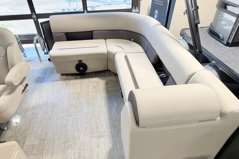 Slide: The Image of Luxurious interior of 2026 Bentley Pontoons LE 160 CR with plush seating. - 3