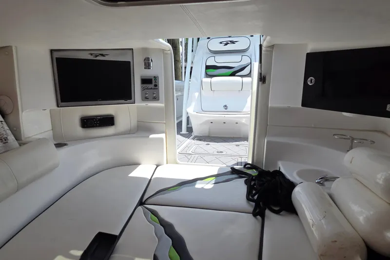 Slide: The Image of Interior of 2019 Glasstream 328 SCX boat with seating and entertainment system. - 13