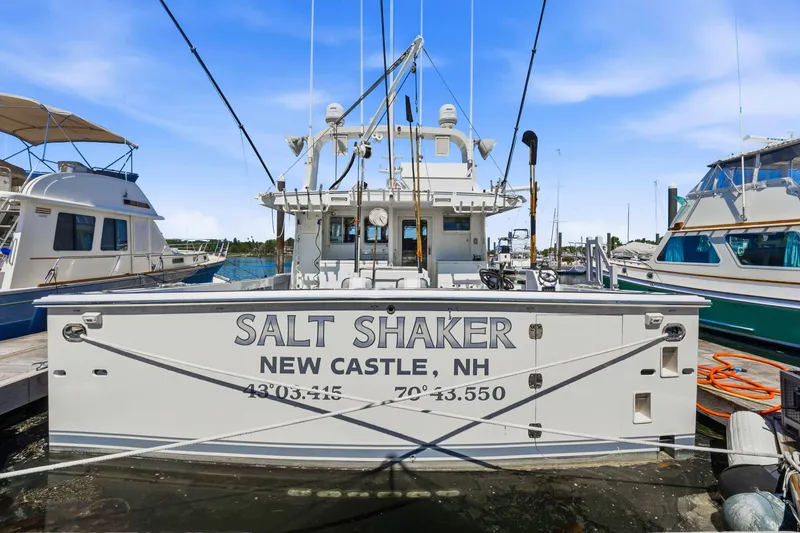 Slide: The Image of Fishing boat "Salt Shaker" docked in New Castle, NH marina, Dixon model 55, 2018. - 7
