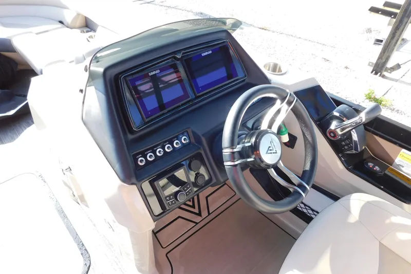 Slide: The Image of Cockpit of 2023 Viaggio Diamante U 26 boat with steering wheel and control panel. - 18