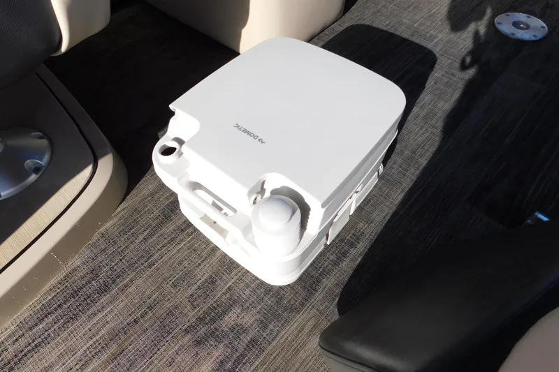 Slide: The Image of Portable toilet on Viaggio Diamante U 26 boat, 2023 model, placed on carpeted floor. - 41