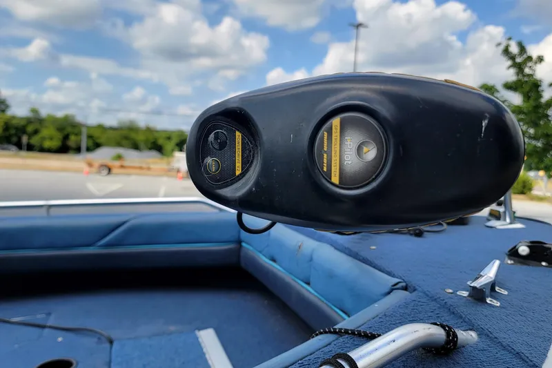 Slide: The Image of Close-up of a 1988 BLUE FINN SPORTSMAN 1700 boat interior with iPilot GPS system. - 6