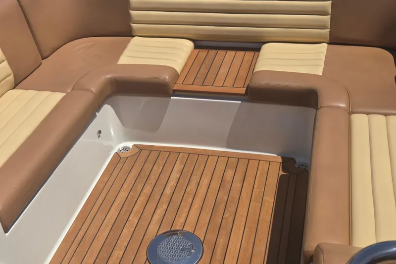 Slide: The Image of Luxurious interior of 2013 Chris-Craft Corsair 28 with teak flooring and leather seating. - 5