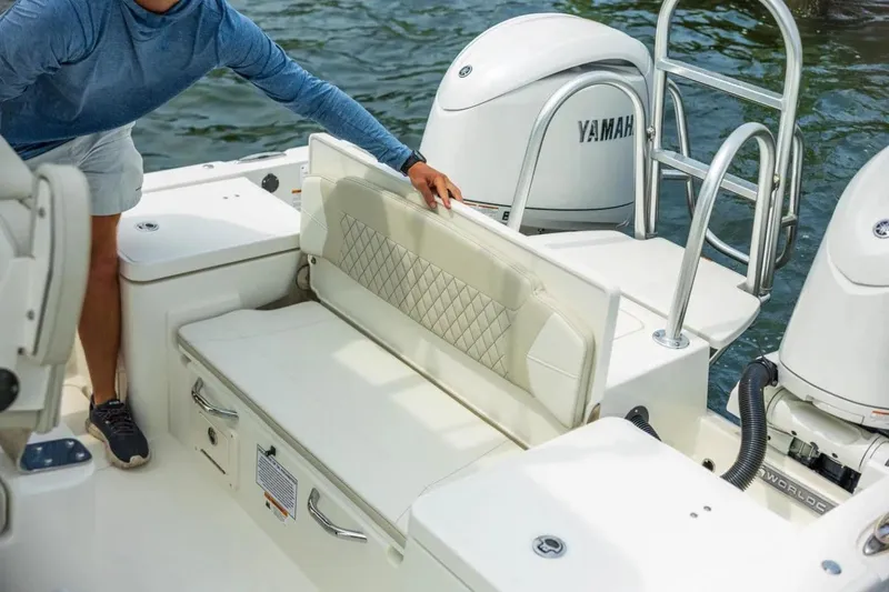 Slide: The Image of Manufacturer Provided Image: 2026 World Cat 235 HB boat interior with Yamaha engines and seating area. - 8