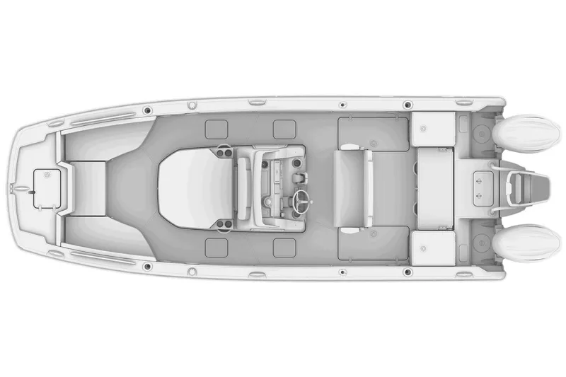 Slide: The Image of Manufacturer Provided Image: Top view of 2026 World Cat 235 HB boat layout with dual engines. - 9