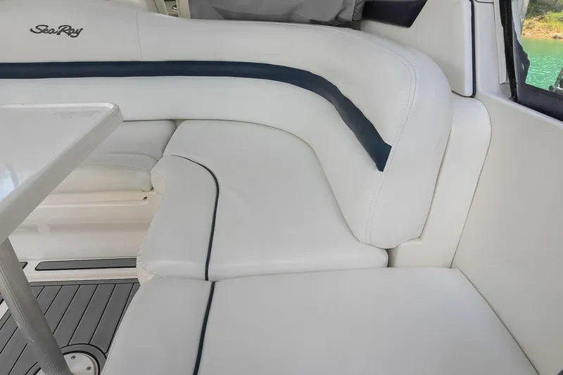 Slide: The Image of Luxurious white seating on 2008 Sea Ray 38 Sundancer yacht interior. - 9