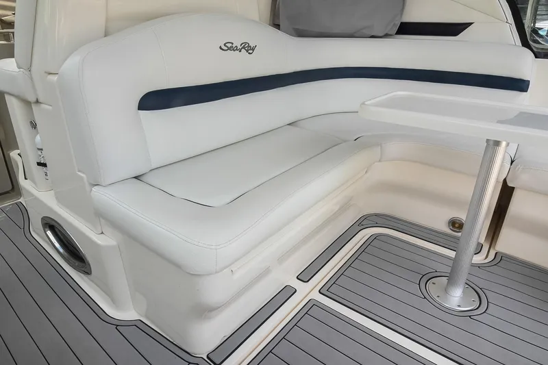 Slide: The Image of Luxurious seating area on 2008 Sea Ray 38 Sundancer yacht with sleek design. - 10