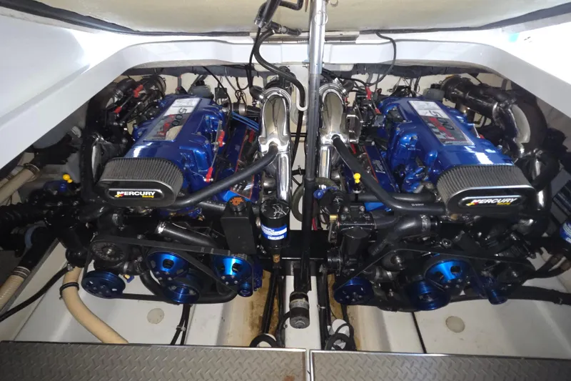 Slide: The Image of Engine compartment of a 2004 Formula 370 Super Sport with dual Mercury engines. - 15