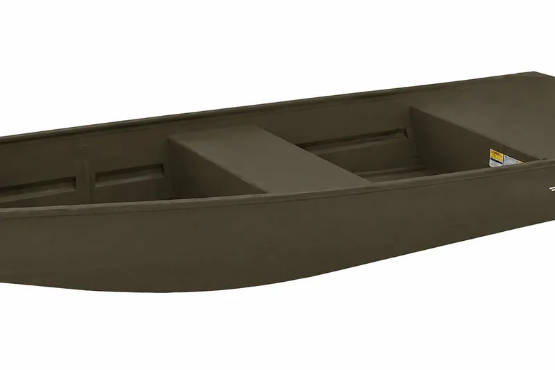 Slide: The Image of 2025 White River Topper boat, brown color, side view, simple design. - 2