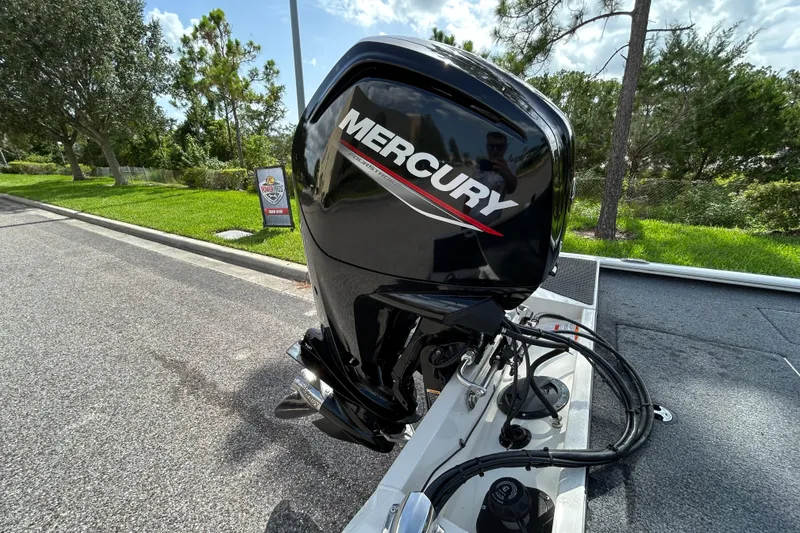 Slide: The Image of 2020 Triton 18 TX boat with a Mercury outboard motor on a sunny day. - 7