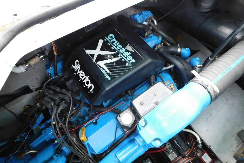 Slide: The Image of Engine compartment of a 1993 Silverton 34 Express yacht with Crusader XL engine. - 75