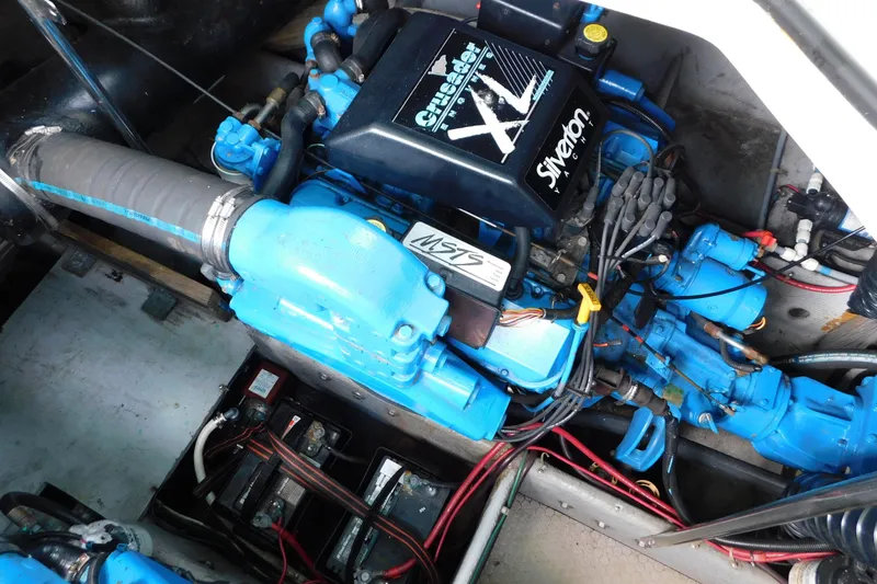 Slide: The Image of Engine compartment of a 1993 Silverton 34 Express boat with Crusader XL engine. - 76