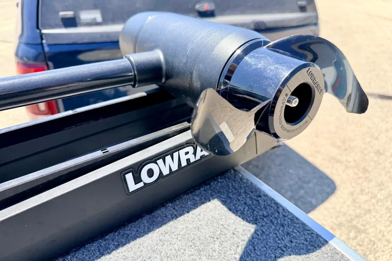 Slide: The Image of Close-up of a Lowrance trolling motor on a 2005 Alumacraft Tournament Sport 175 boat. - 70