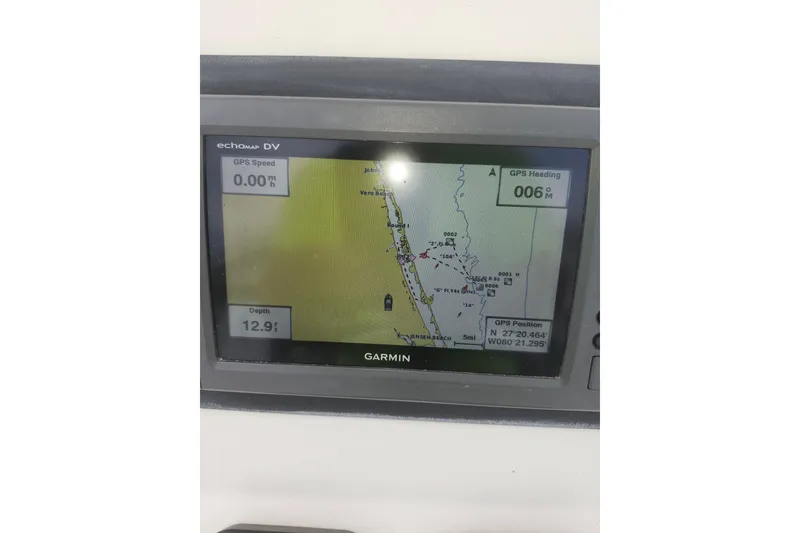 Slide: The Image of Garmin GPS display on 2007 Edgewater 228CC showing map and navigation data. - 20