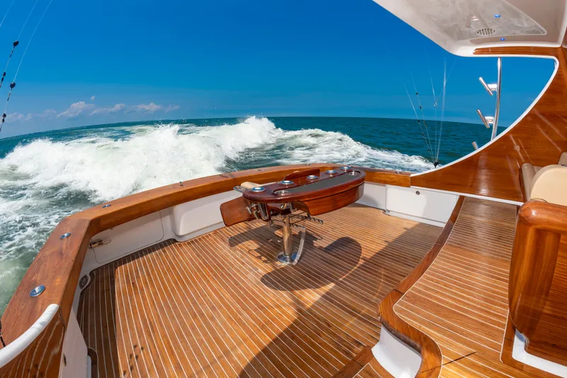 Slide: The Image of The image shows the aft deck of a 2022 Scarborough 63 on the ocean. - 39