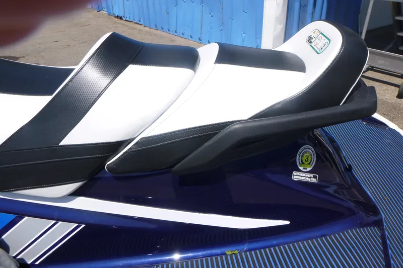 Slide: The Image of 2020 Yamaha WaveRunner VX Cruiser HO seat detail with blue and white design. - 5