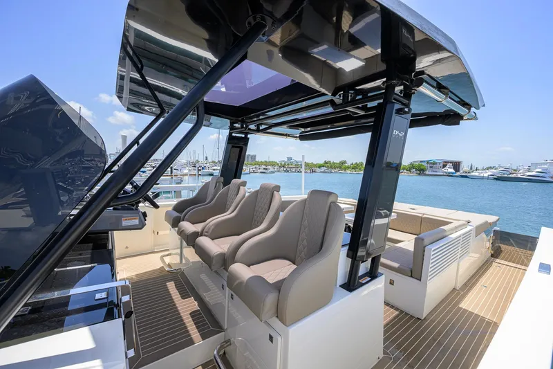 Slide: The Image of 2023 De Antonio Yachts D42 Open luxury yacht interior with plush seating and sleek design. - 42
