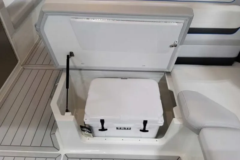 Slide: The Image of Storage compartment with cooler on 2027 Formula 360 Crossover Bowrider OB boat. - 29