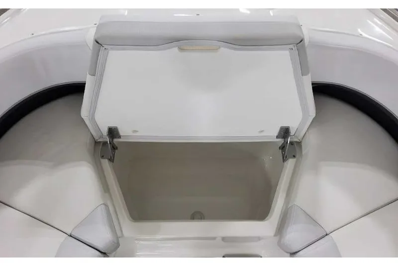 Slide: The Image of 2027 Formula 360 Crossover Bowrider OB storage compartment with open lid, showcasing spacious interior. - 46