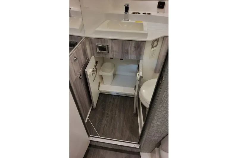 Slide: The Image of Bathroom interior of 2027 Formula 360 Crossover Bowrider OB, featuring modern fixtures. - 78