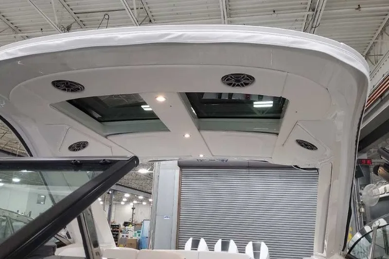 Slide: The Image of 2027 Formula 360 Crossover Bowrider OB interior roof with speakers and lighting. - 56