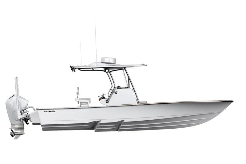 The Image of 2027 Valhalla Boatworks V-28 Bay, sleek white design, side view. - 0
