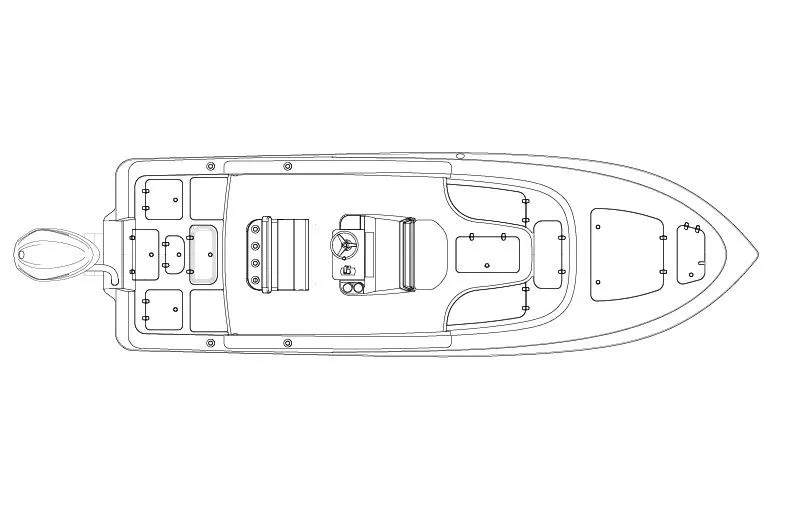 Slide: The Image of Manufacturer Provided Image: Top view line drawing of 2026 Contender 26 Bay boat layout. - 10