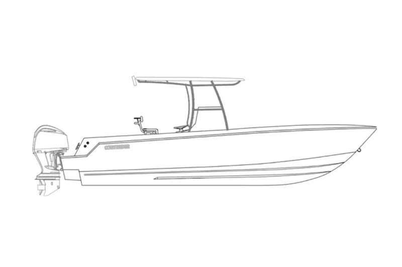 Slide: The Image of Line drawing of a 2027 Contender 28 Tournament boat, side profile view. - 0