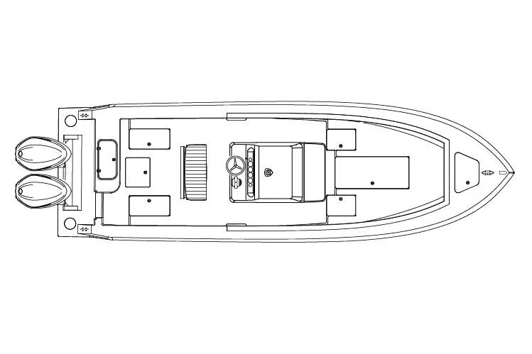 Slide: The Image of Manufacturer Provided Image: Top view line drawing of 2026 Contender 28 Tournament boat layout. - 9