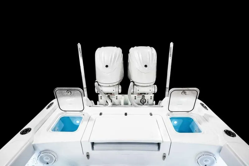Slide: The Image of Manufacturer Provided Image: 2026 Contender 29 Bay boat with dual engines and open storage compartments. - 9