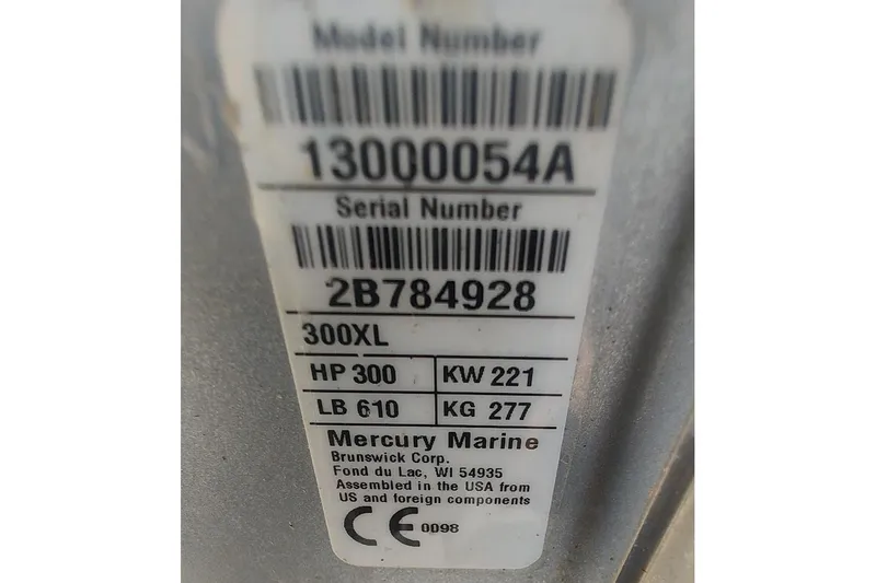 Slide: The Image of Label on Mercury Marine engine, model 300XL, 300 HP, for Sea Ray SDX 270 Outboard. - 10