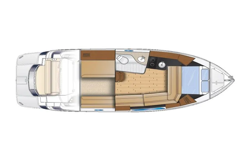Slide: The Image of Manufacturer Provided Image: Top view layout of a 2019 Regal 35 Sport Coupe boat interior. - 16