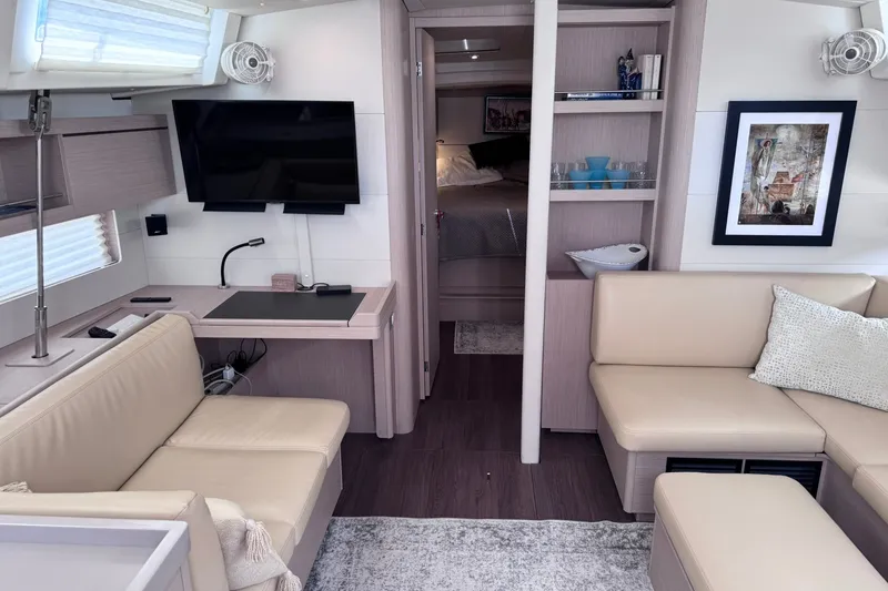 Slide: The Image of Luxurious interior of 2022 Beneteau Oceanis 46.1 yacht with modern furnishings and decor. - 19