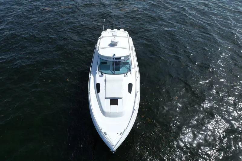 Slide: The Image of Aerial view of 2017 Intrepid 430 Sport Yacht on open water. - 61