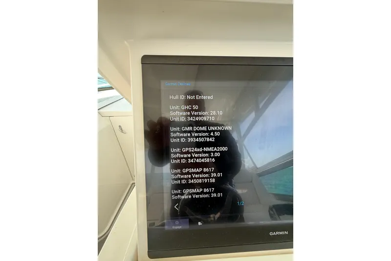Slide: The Image of Display screen on 2017 Intrepid 430 Sport Yacht showing Garmin device information. - 37