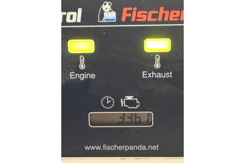Slide: The Image of Fischer Panda control panel displaying engine and exhaust indicators for Intrepid 430 Sport Yacht 2017. - 21