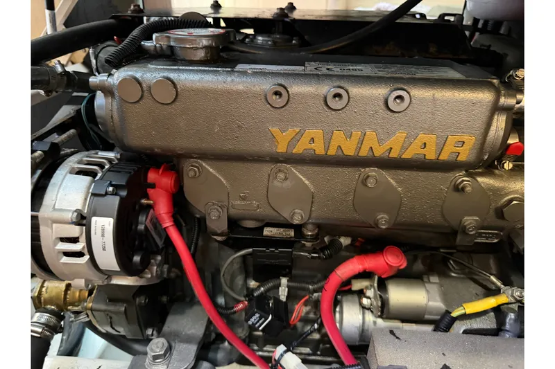 Slide: The Image of Engine of a 2017 Beneteau Oceanis 45 sailboat, featuring a Yanmar motor. - 45