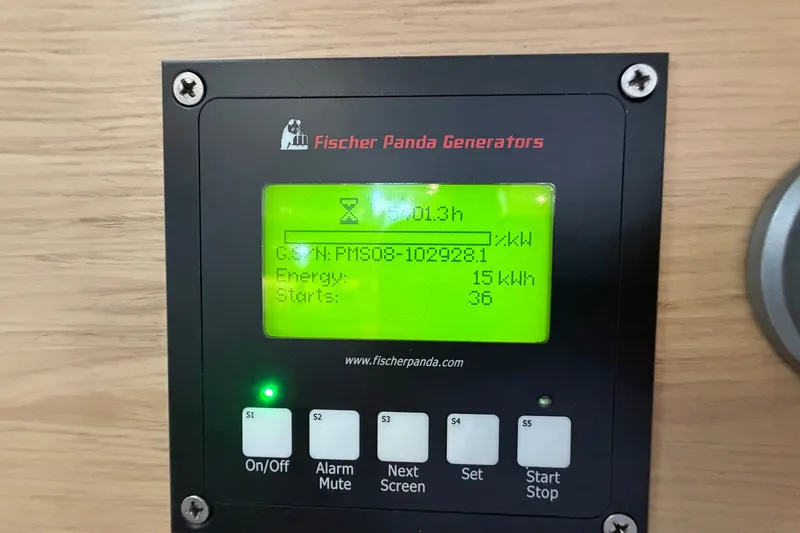 Slide: The Image of Fischer Panda generator display on 2017 Beneteau Oceanis 45 yacht, showing energy usage. - 55