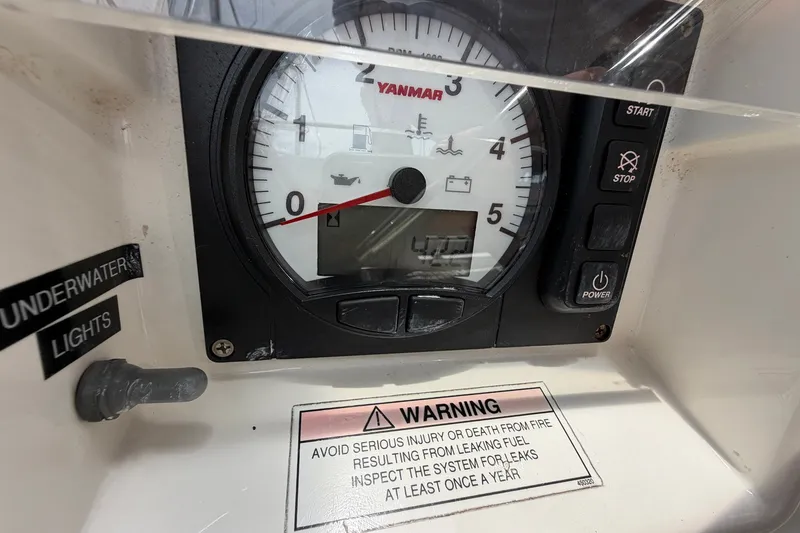 Slide: The Image of Yanmar engine control panel on a 2017 Beneteau Oceanis 45 sailboat. - 54